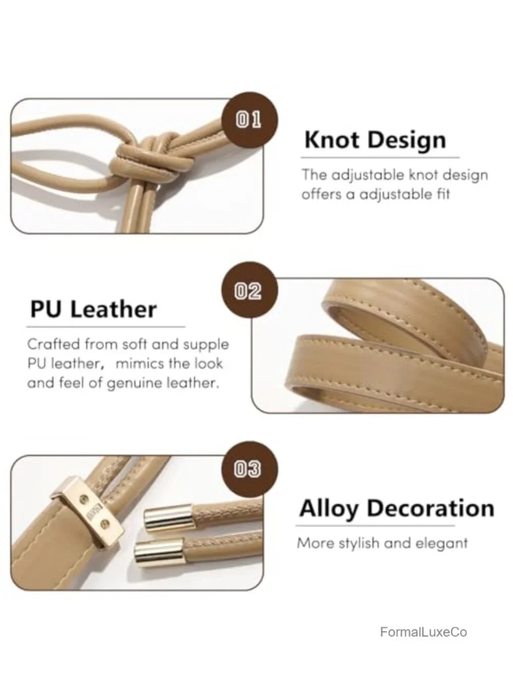 PU Leather Knotted Thin Waist Belt for Women
